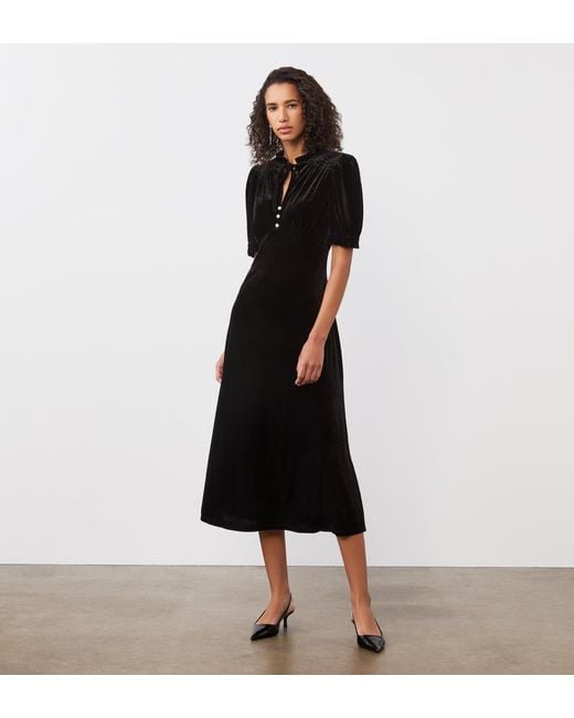 Finery London Black Olympia Velvet Midi Dress