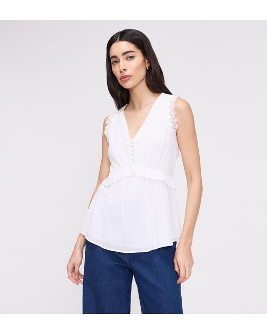 Finery London White Cyma Lace Cotton Sleeveless Top