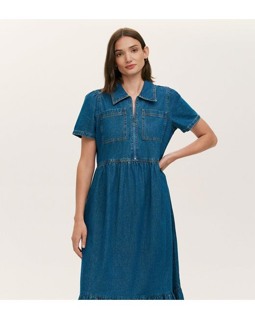 Finery London Blue Tania Denim Midi Dress