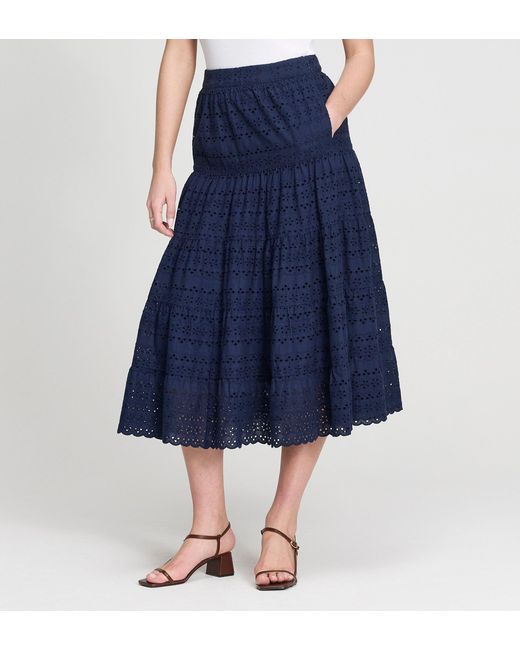 Finery London Blue Siobhan Cotton Broderie Tiered Midi Skirt