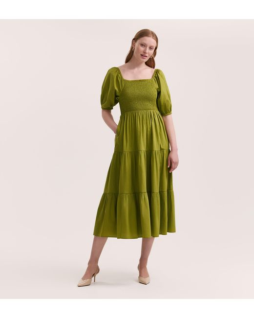 Finery London Green Melody Cotton Midi Tiered Dress