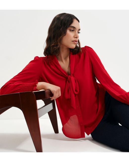 Finery London Red Mavis Pussy Bow Button-Through Blouse