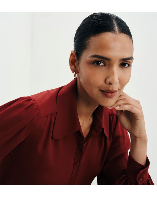 Finery London Red Melina Button Through Lightweight Yoke Blouse