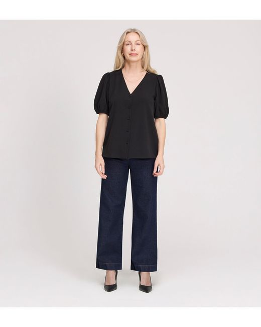 Finery London Black Fleur Button Down Short Sleeve Top