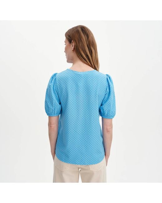 Finery London Blue Fleur Polka Dot Puff Sleeve Button-Through Top