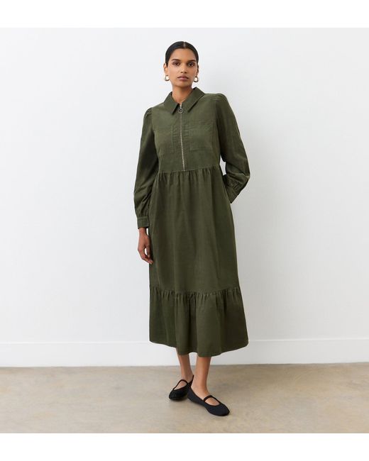 Finery London Green Callie Corduroy Midi Dress