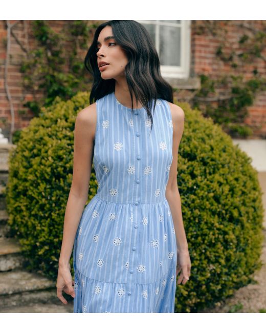 Finery London Green Rose Cotton Broderie Sleeveless Midi Dress