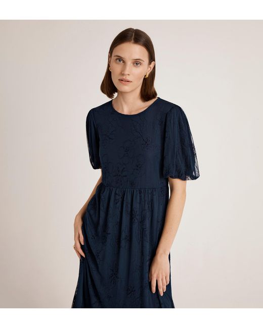 Finery London Blue Yasmine Mesh Midi Tea Dress