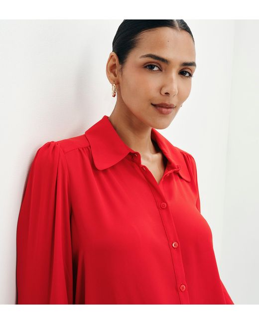 Finery London Red Melina Button Through Lightweight Yoke Blouse