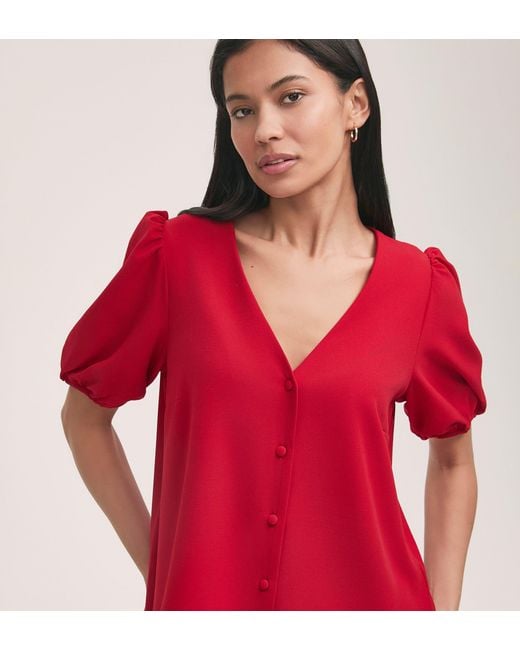 Finery London Red Fleur Crepe Short Sleeve Button Up Blouse