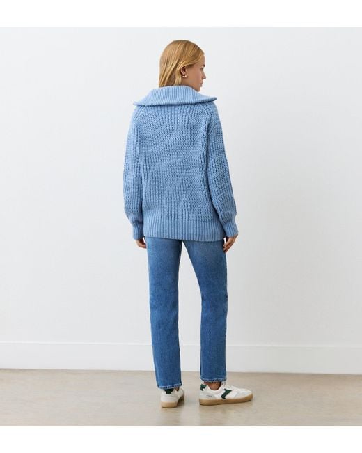 Finery London Blue Wilma Denim Half Zip Funnel Neck Jumper