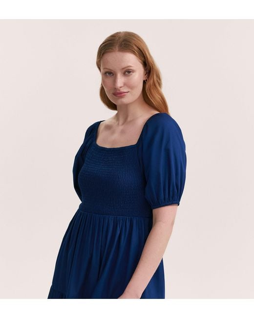 Finery London Blue Melody Cotton Midi Tiered Dress