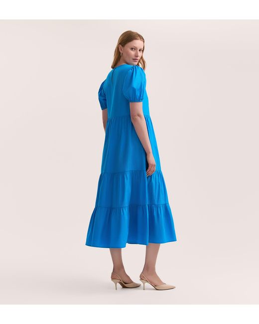 Finery London Blue Genevive Cotton Midi Tiered Dress