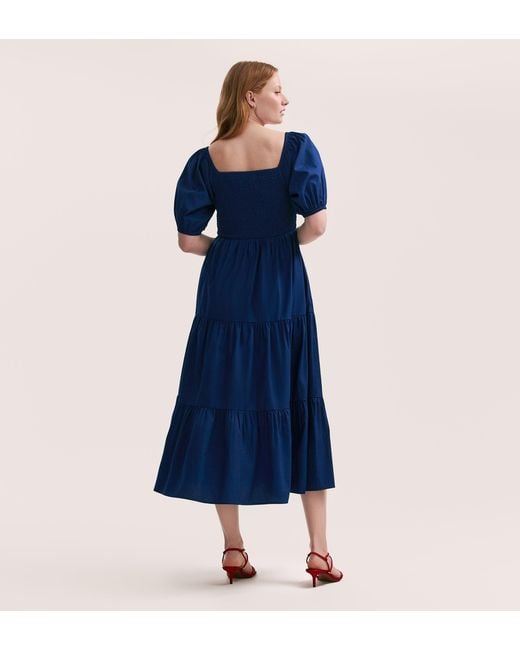 Finery London Blue Melody Cotton Midi Tiered Dress