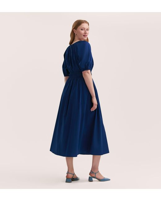 Finery London Blue Piper Cotton Midi Smock Dress