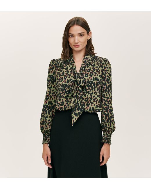 Finery London Green Lindsay Print Pussy Bow Blouse