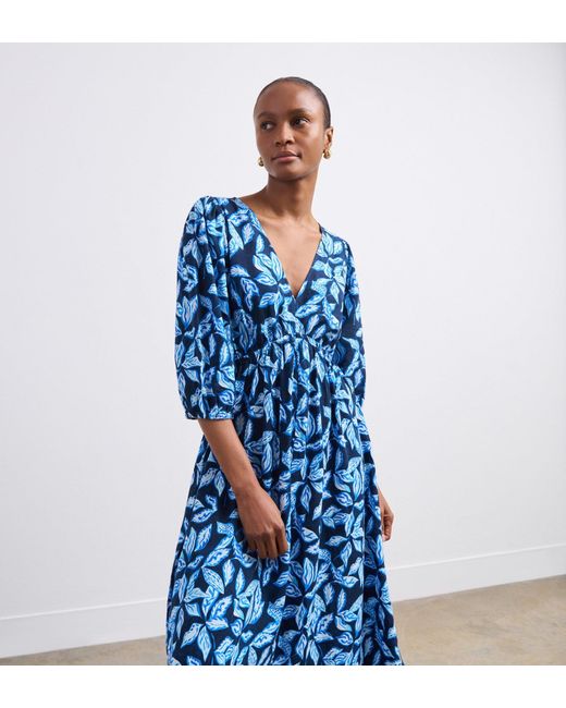 Finery London Blue Serena Linen Blend Midi Dress