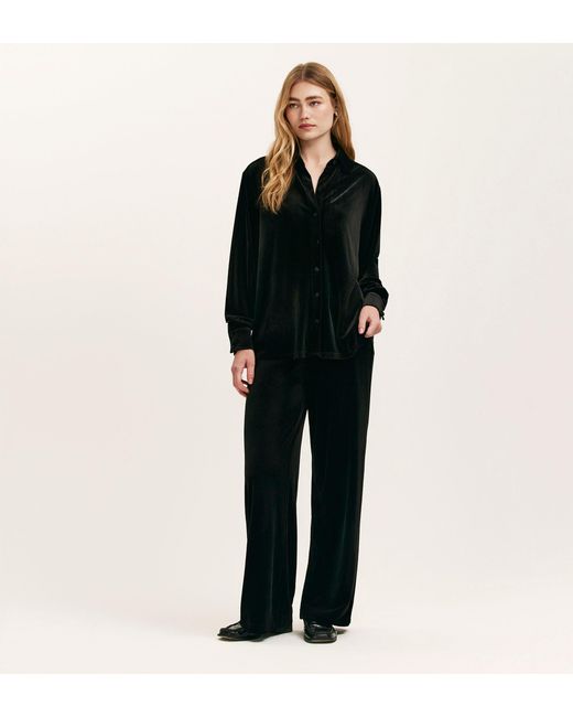 Women's Black Kenzie Velvet Wide Leg Trousers