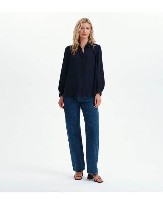 Finery London Blue Melina Button Through Lightweight Yoke Blouse