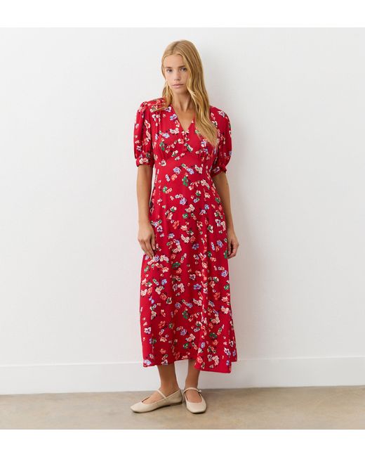 Finery London Red Colette Crepe Midi Tea Dress