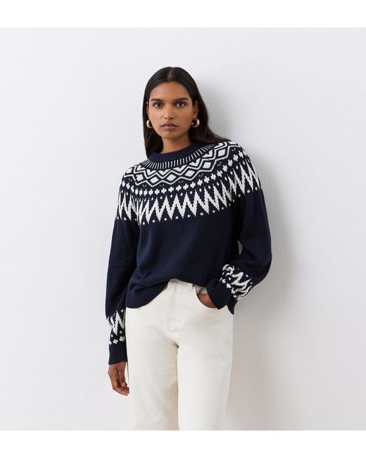 Finery London Blue Steevie Cotton Round Neck Jumper