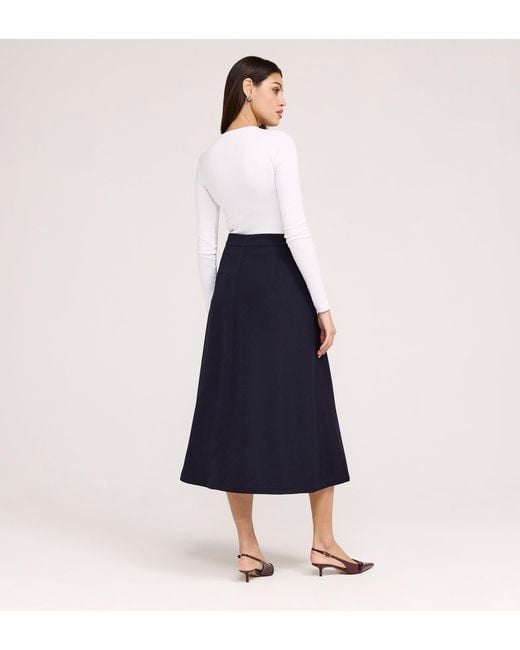 Finery London Blue Ramona Rich Crepe Midi Skirt