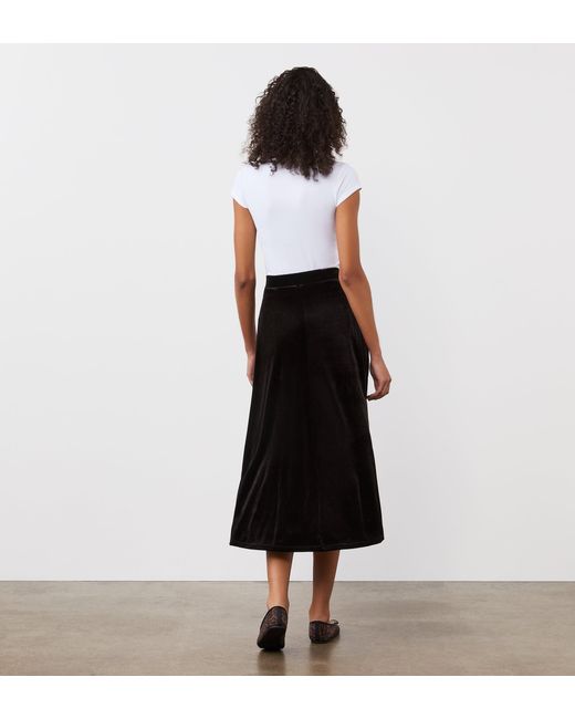 Finery London Black Ruth Velvet Midi Skirt