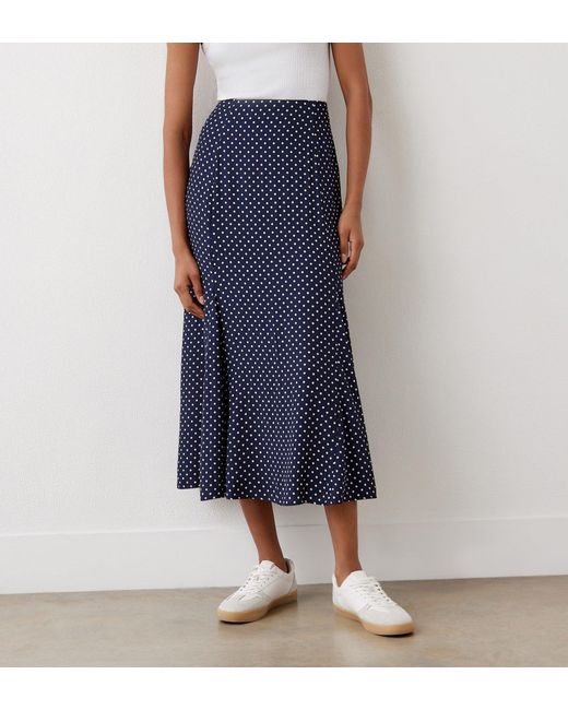 Finery London Blue Jessie Polka Dot Crepe Midi Skirt