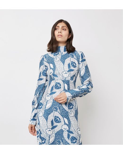 Finery London Blue Isla Print Midi Dress