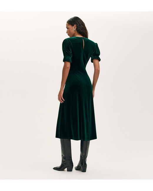 Finery London Green Mela Velvet Midi Tea Dress