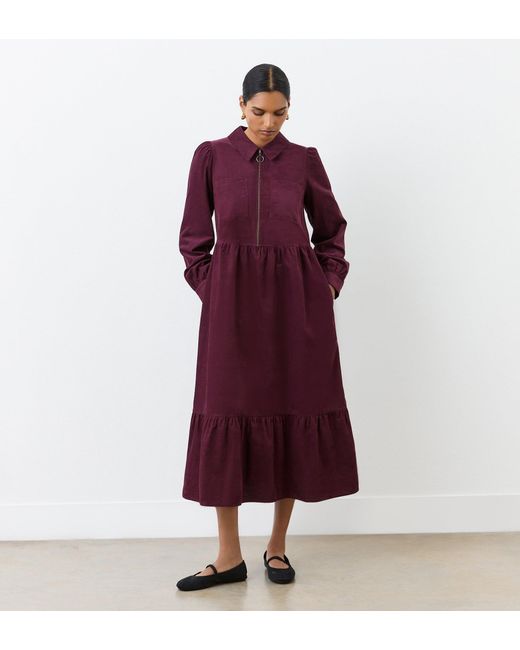 Finery London Red Callie Corduroy Midi Dress