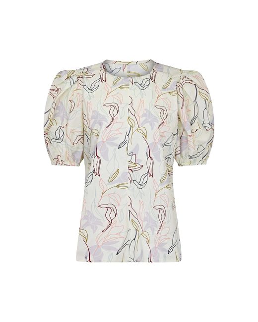 Finery London White Kiara Puff Sleeve Printed Top