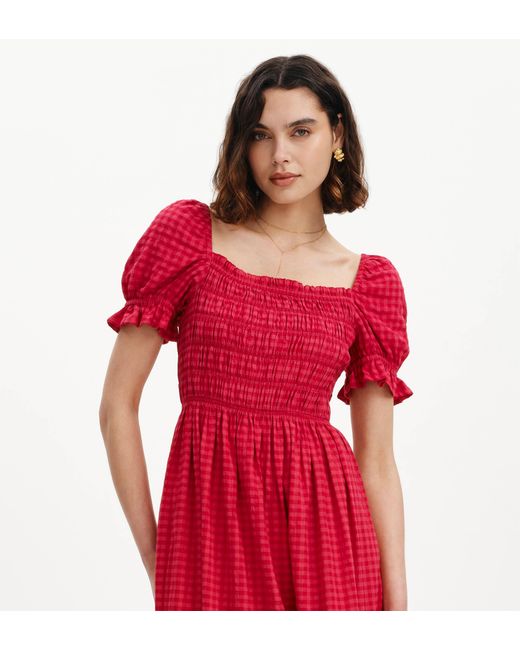 Finery London Dawn Gingham Seersucker Shirred Bodice Midi Dress