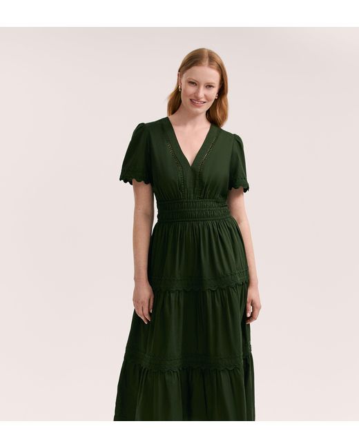 Finery London Green Wren Cotton Midi Tiered Dress
