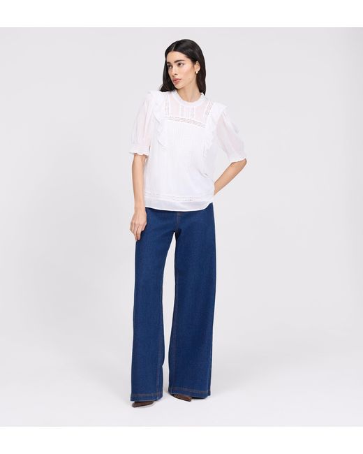 Finery London White Jolin Lace Cotton Puff Sleeve Top
