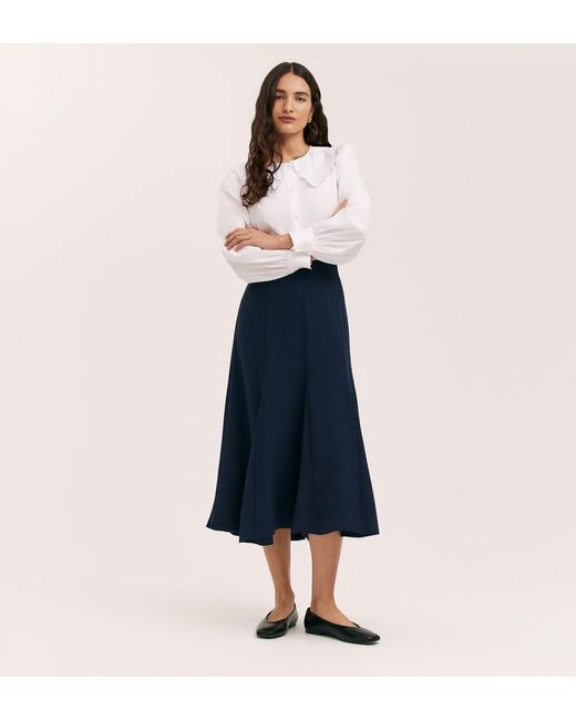 Finery London Blue Fabiola Crepe Midi Skirt