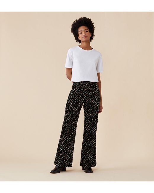 Finery London Black Emsley Printed Velveteen Trousers