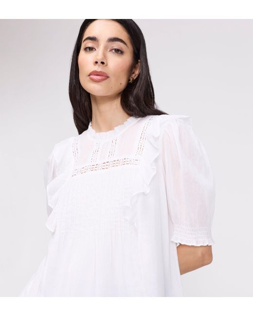 Finery London White Jolin Lace Cotton Puff Sleeve Top