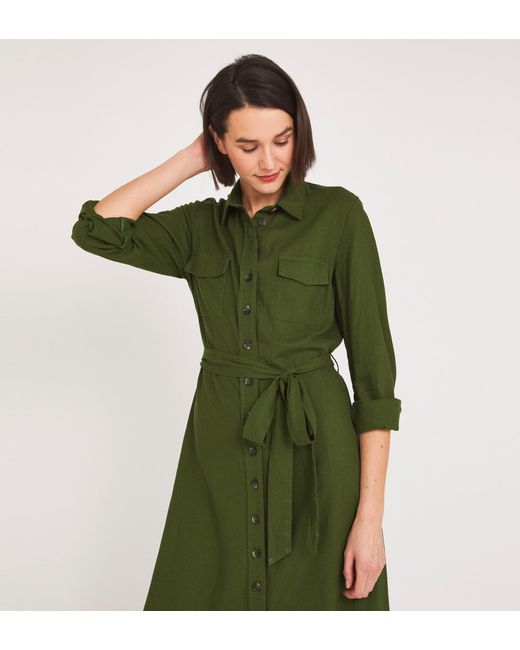 Finery London Green Tashia Midi Dress Linen Rich