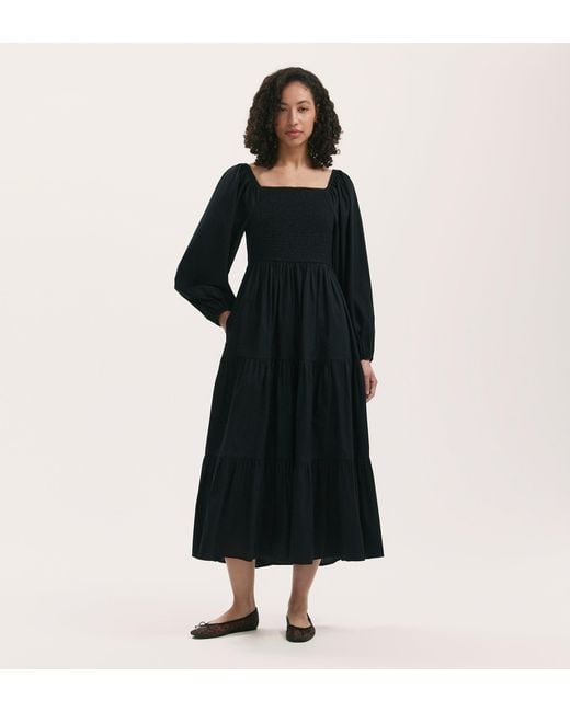 Finery London Black Lauretta Cotton Midi Tiered Dress