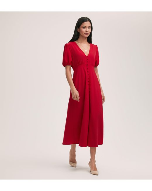 Women's Red Robyn Crepe Midi Tea Dress