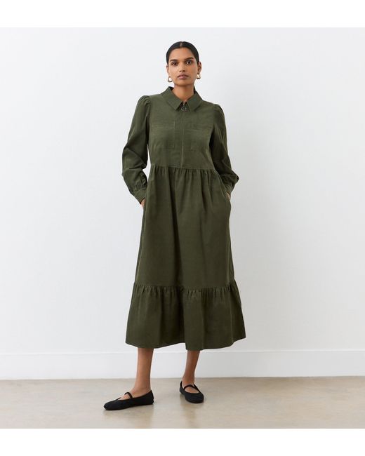 Finery London Green Callie Corduroy Midi Dress