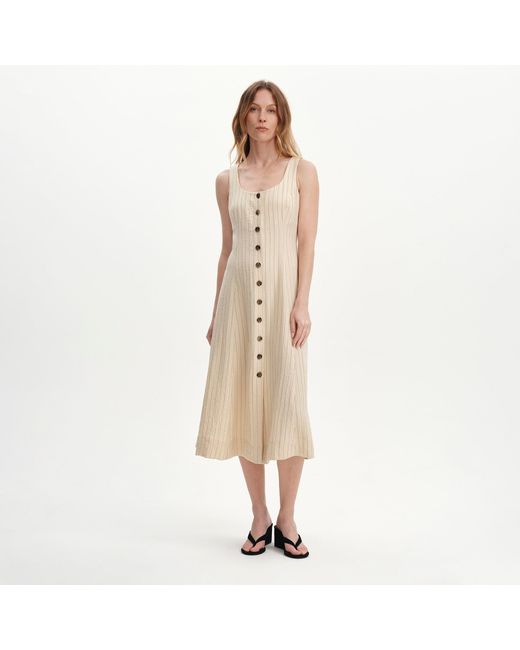Finery London Natural Jillian Square Neck Sleeveless Button-Through Midi Dress