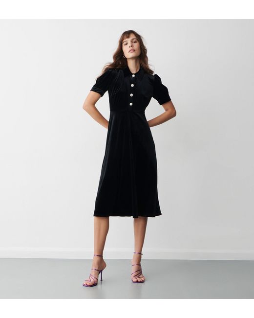 Finery London Black Judie Velvet Midi Dress
