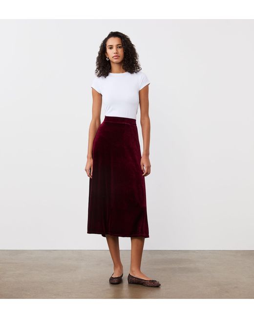 Finery London Red Ruth Velvet Midi Skirt
