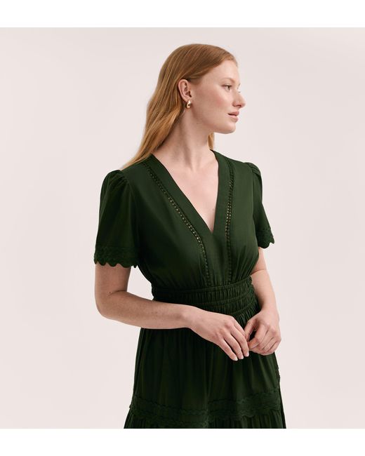 Finery London Green Wren Cotton Midi Tiered Dress