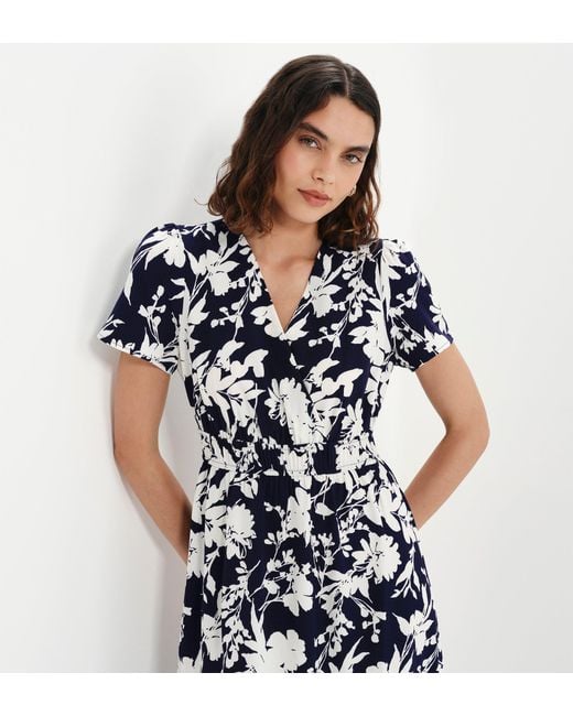 Finery London Blue Deena Wrap Tiered Midi Dress