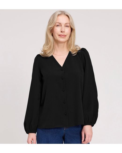 Finery London Black Elvora Button Up V-Neck Top
