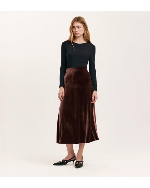 Finery London Black Bailey Jersey Velvet Skirt