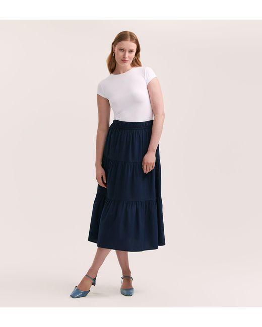 Finery London Blue Harleen Cotton Midi Skirt